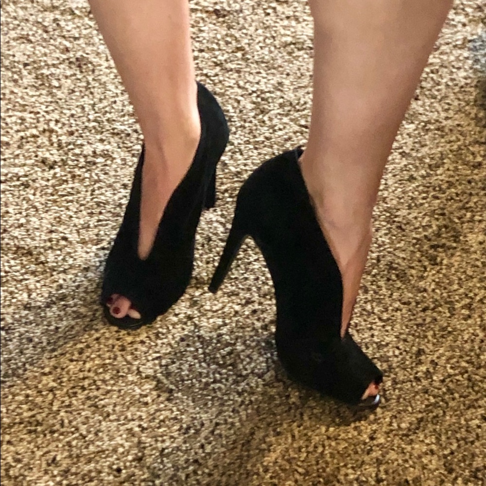 Black suede Levity heels
